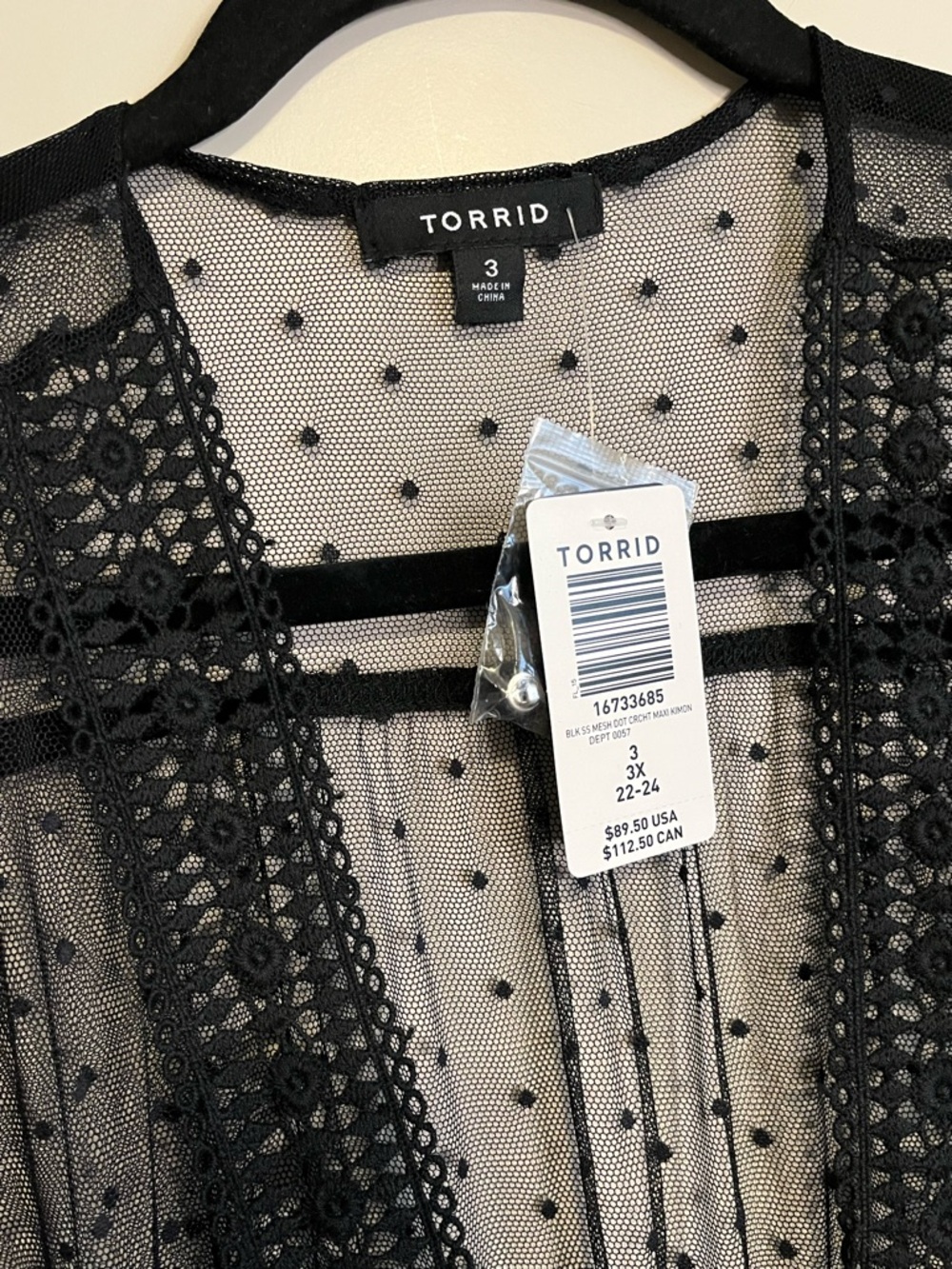 Torrid NWT Button Waist Mesh Dot Maxi Kimono Size 3 / 3X / 22-24 - Picture 5 of 8